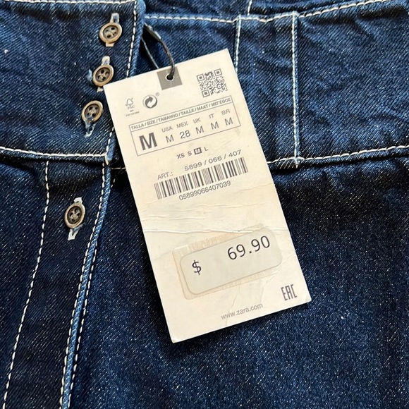 Zara Blue Denim Pinafore Dress with Buttons - Picture 3 of 4